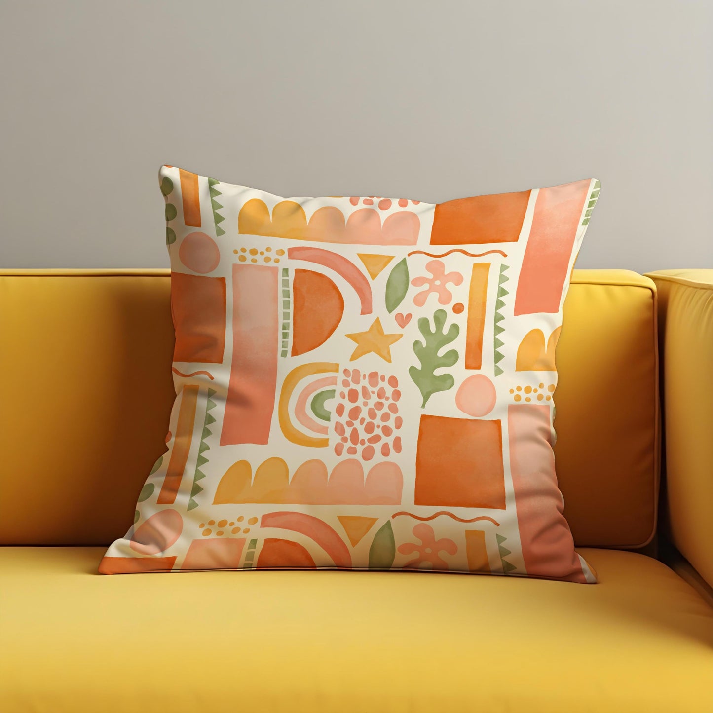 Boho Abstract Cushion Cover, Warm Terracotta Geometric Pillow Cover