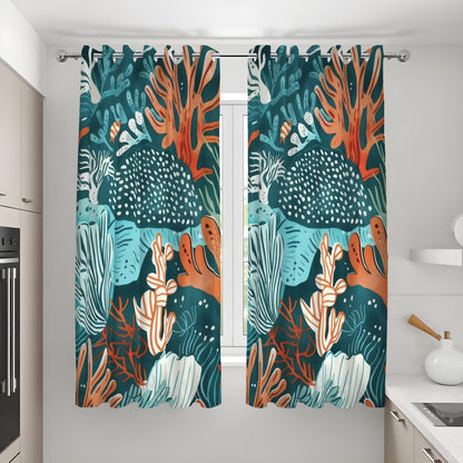 Teal Coral Reef Curtains, Ocean Fish & Sea Life Drapes