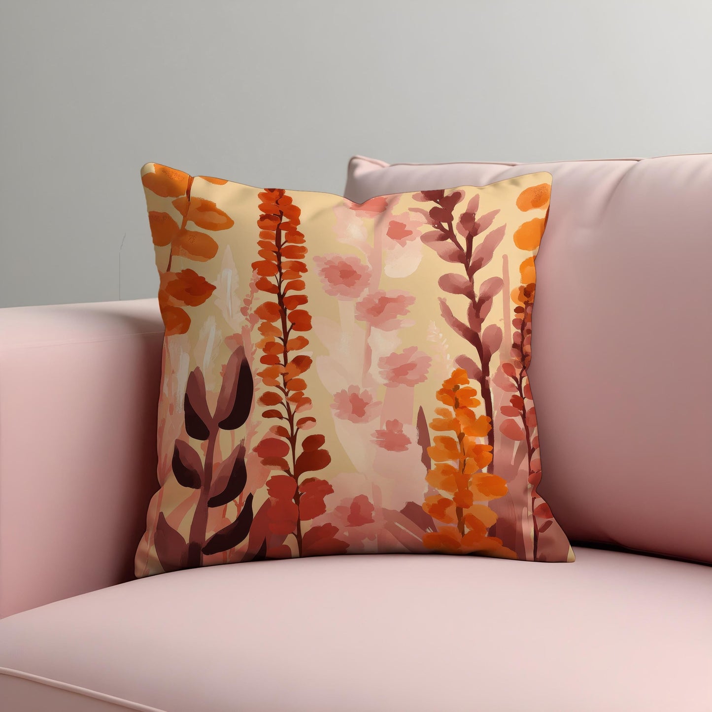 Autumn Floral Pillow Cover, Watercolor Botanical Cushion Case