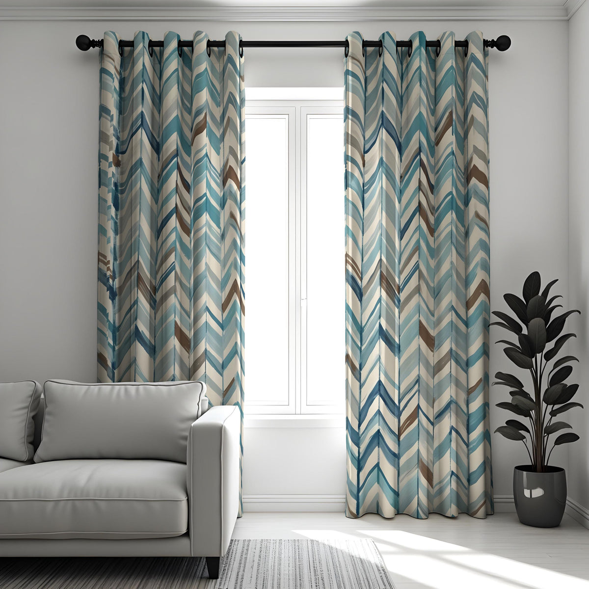 Multicolor Chevron Curtains, Herringbone Pattern Drapes