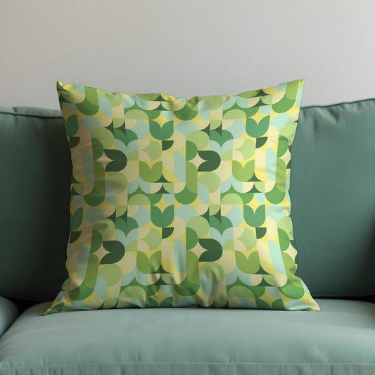 Retro Green Geometric Cushion Cover, Mid-Century Modern Abstract Pillow Case