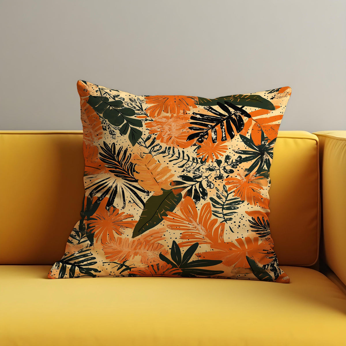 Orange Tropical Cushion Cover, Leaf Throw Pillow Case