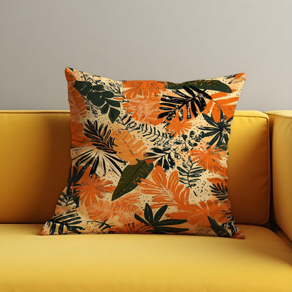 Orange Tropical Cushion Cover, Leaf Throw Pillow Case