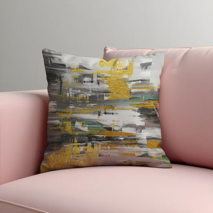 Mustard & Grey Abstract Cushion Cover, Modern  Throw Pillow Cover