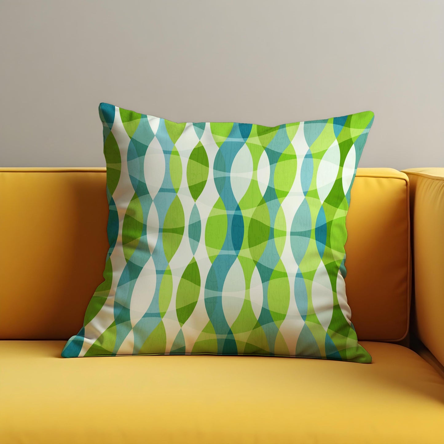 Mid-Century Modern Cushion Cover, Blue & Green Retro Wave Pillow Cover