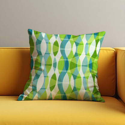 Mid-Century Modern Cushion Cover, Blue & Green Retro Wave Pillow Cover