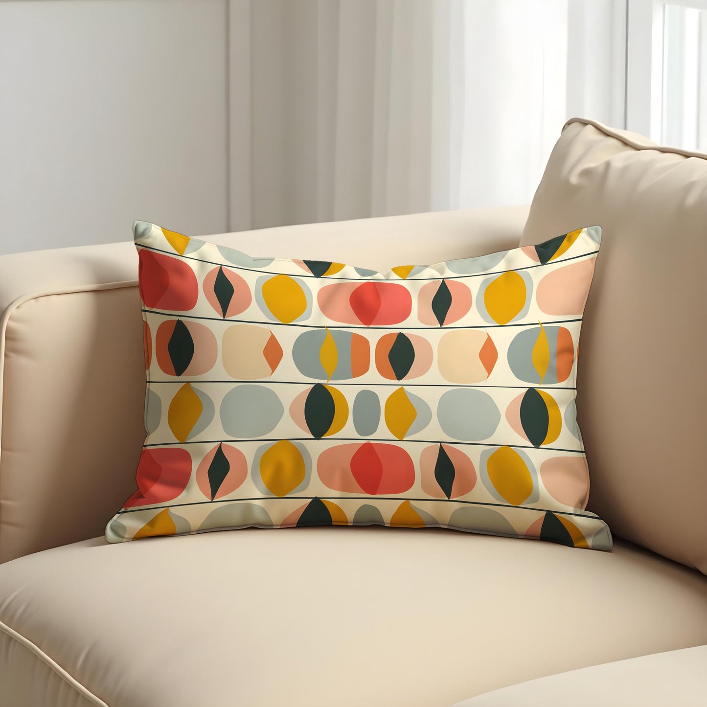 Retro Oval Pattern Cushion Cover, Mid Century Modern Pillow Cover