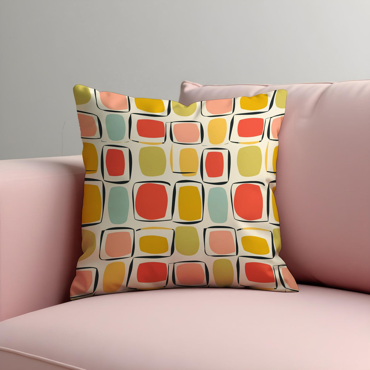 Retro Square Cushion Cover, Mid Century Pillow Case