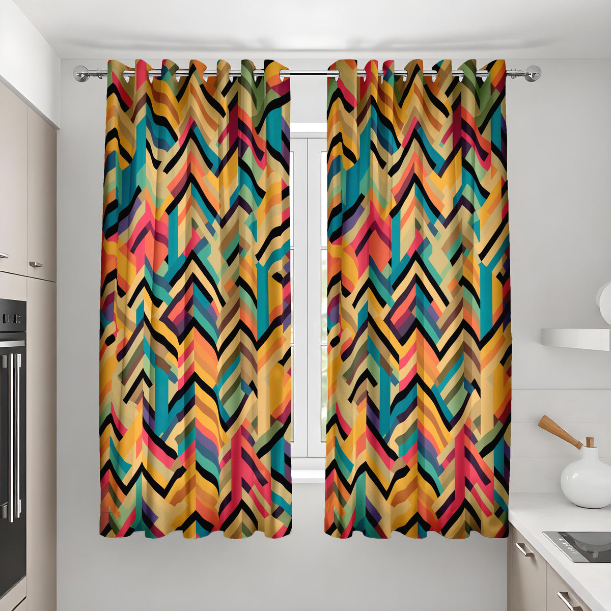 Colorful Chevron Zigzag Curtains, Bold Geometric Drapes