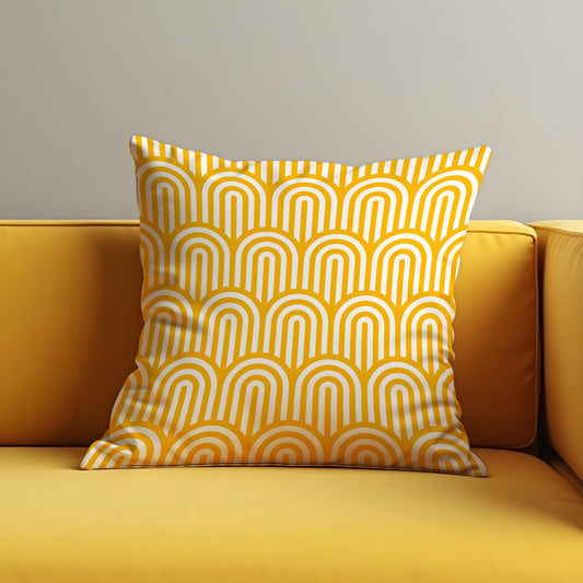 Mustard Arch Cushion Cover, Retro Geometric Pillow Case