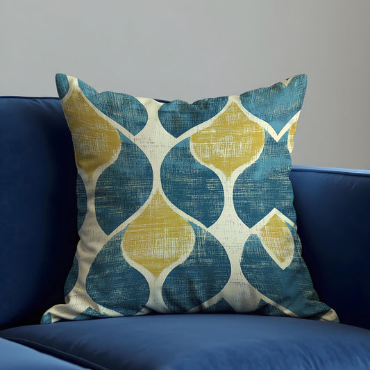 Teal & Mustard Retro Cushion Cover, Mid Century Modern Pillowcase