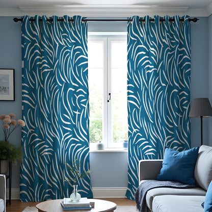 Teal Blue & White Abstract Curtains, Modern Pattern Drapes