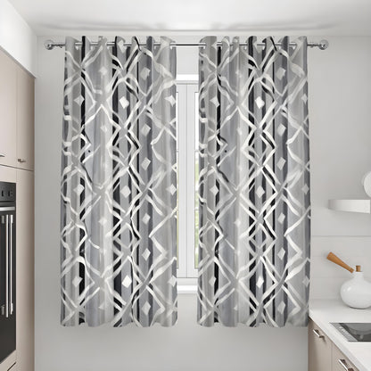 Grey Geometric Curtains, Neutral Abstract Pattern Drapes
