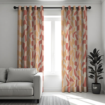 Retro Wavy Geometric Curtains, Mid Century Abstract Drapes