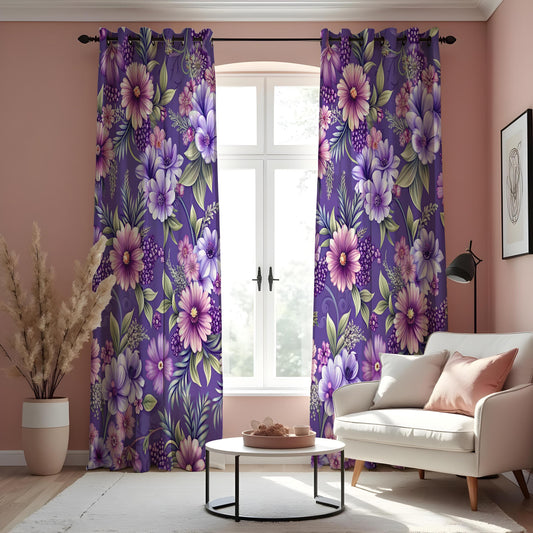 Purple Lilac Floral Curtains, Lavender Botanical Drapes