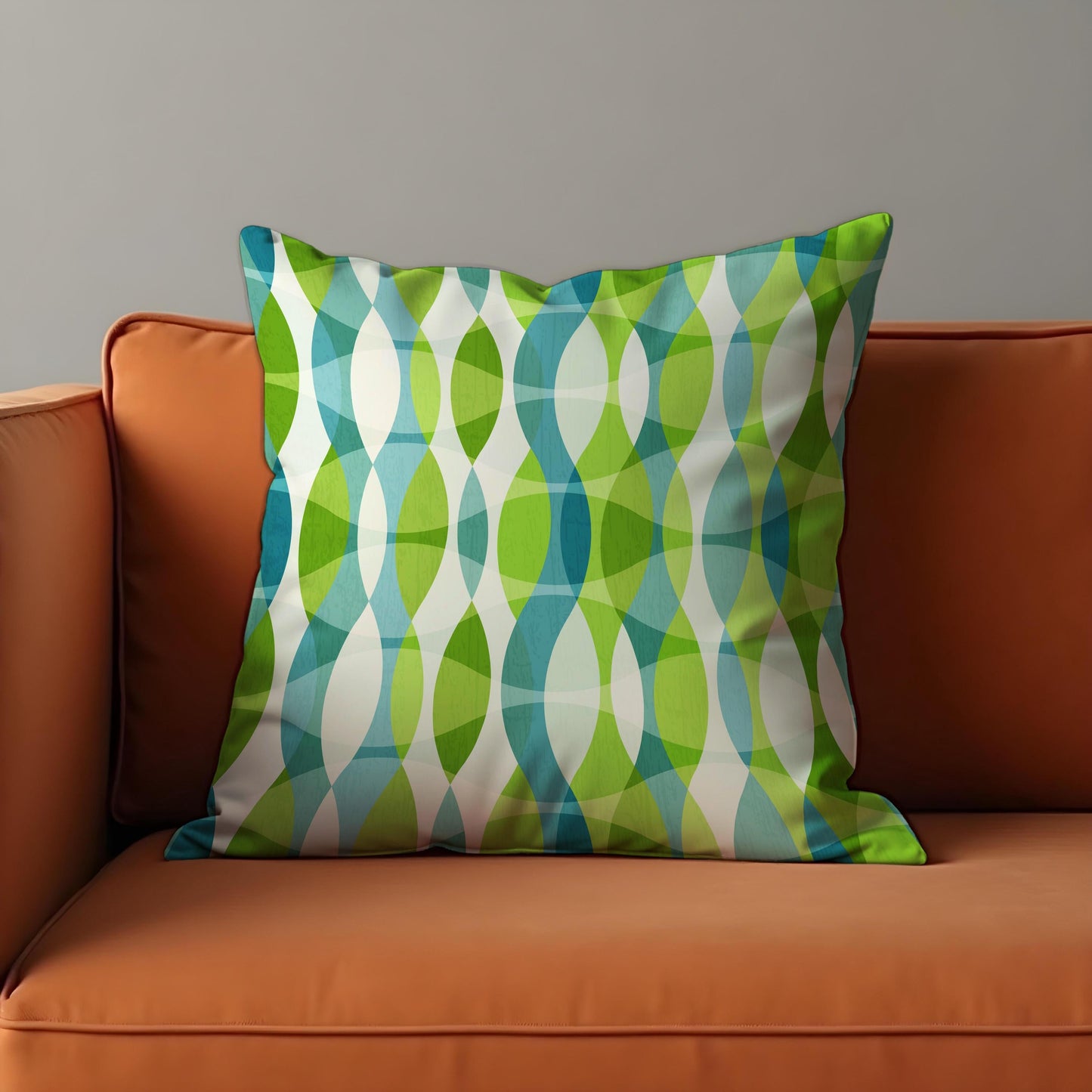 Mid-Century Modern Cushion Cover, Blue & Green Retro Wave Pillow Cover