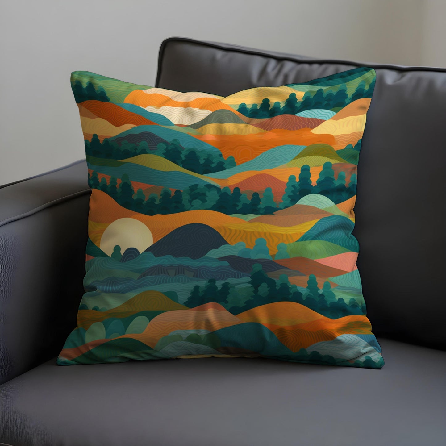 Colorful Mountain Sunset Cushion Cover, Abstract Landscape Pillow Case