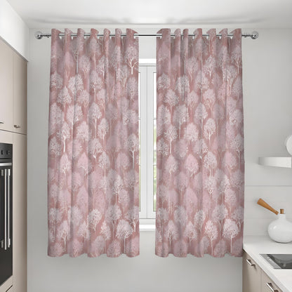 Dusty Rose Tree Curtains, Pink Woodland Silhouette Drapes