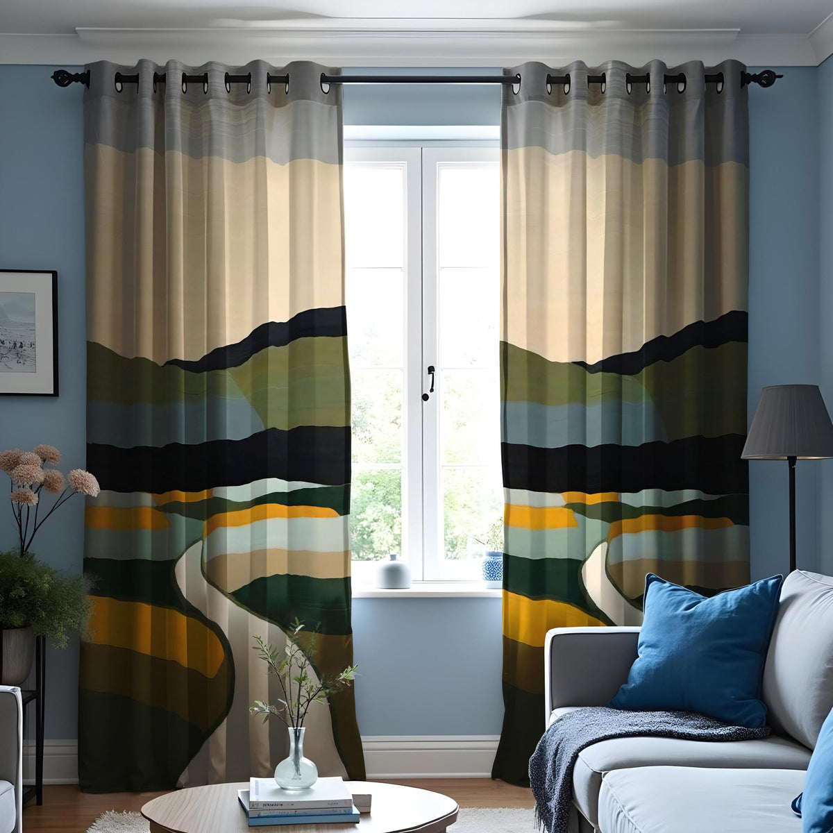 Earthy Mountain Landscape Curtains, Custom Size Drapes