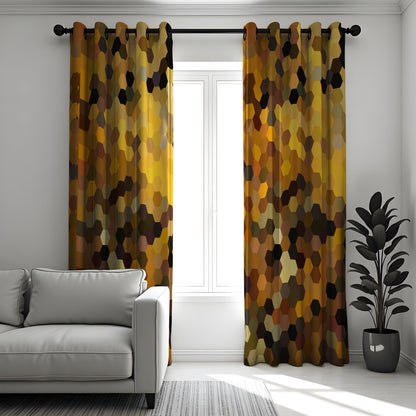 Brown Yellow Hexagon Curtains, Modern Geometric Drapes