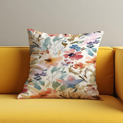 Romantic Floral Watercolor Cushion Cover, Blush Pink & Wildflower Pillow Case