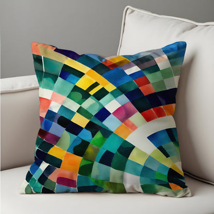 Rainbow Mosaic Cushion Cover, Colorful Watercolor Throw Pillow Cover