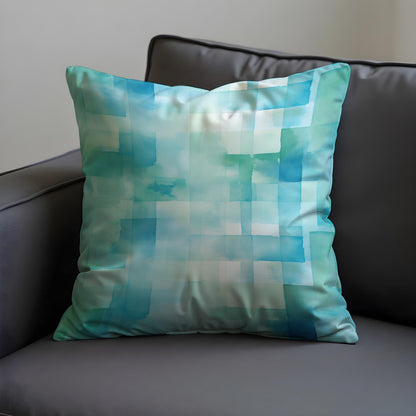 Blue Green Watercolor Throw Pillow Cover, Gradient Cushion Case