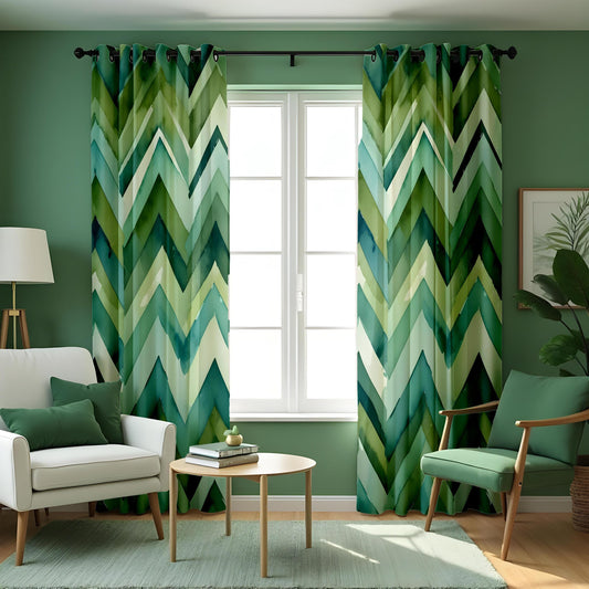 Green Zigzag Chevron Curtains, Custom Made Window Drapes