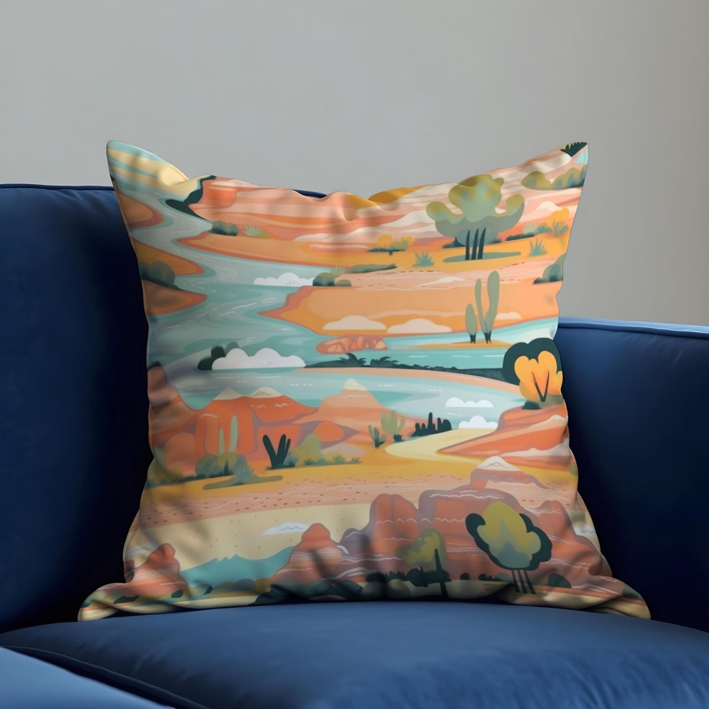 Desert Landscape Cushion Cover, Colorful Canyon River Pillow Case