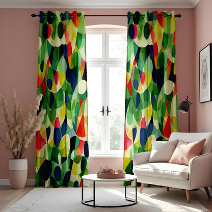 Colorful Geometric Leaf Curtains, Abstract Nature Drapes