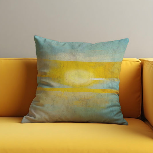Sunset Abstract Cushion Cover, Yellow Blue Throw Pillow Case