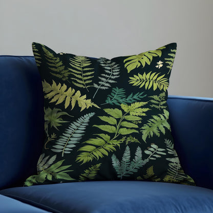 Tropical Fern Cushion Cover, Dark Jungle Leaf Throw Pillow Cover