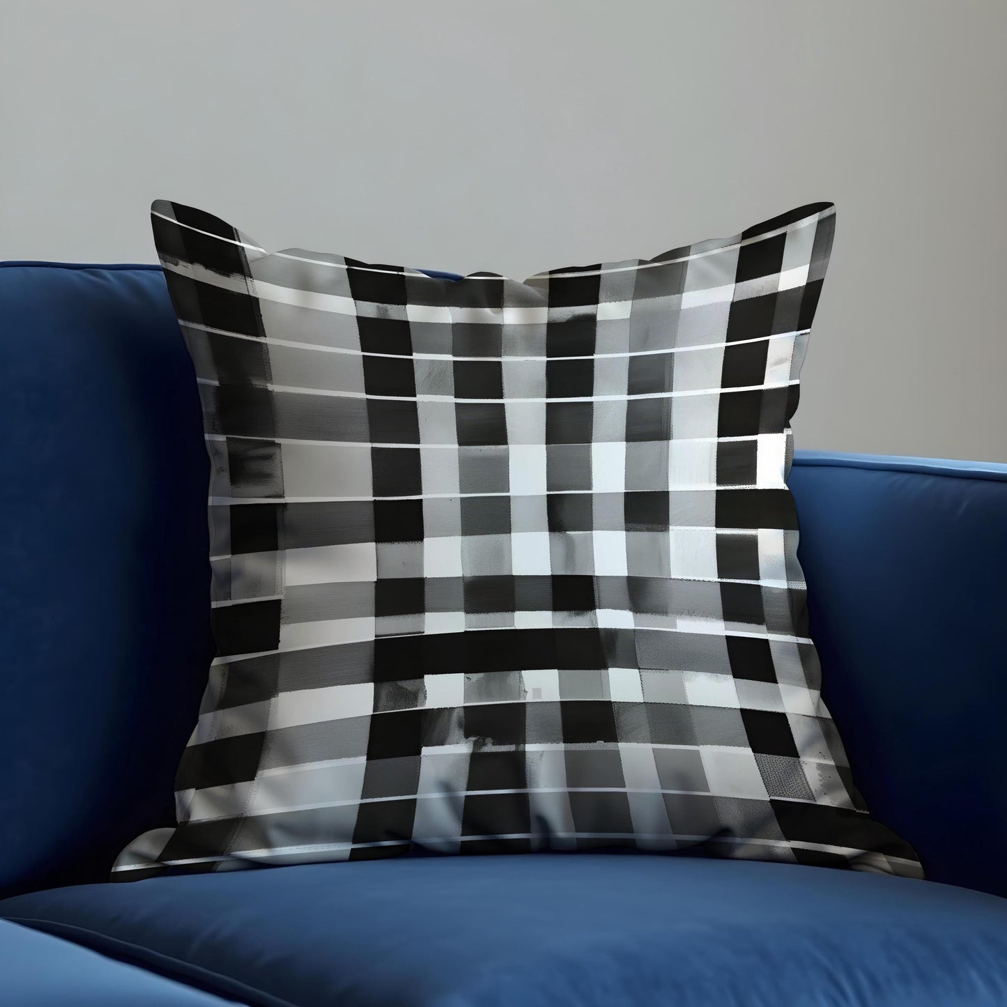 Black & White Plaid Cushion Cover, Modern Checkered Throw Pillow Cover