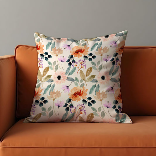 Watercolor Floral Cushion Cover, Blush & Peach Botanical Pillow Case