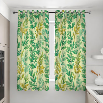 Green Botanical Leaf Curtains, Tropical Nature Drapes