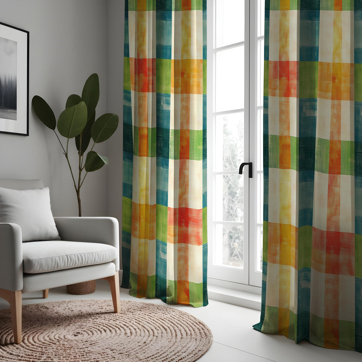 Multicolor Color Block Plaid Curtains, Made to Measure Drapes