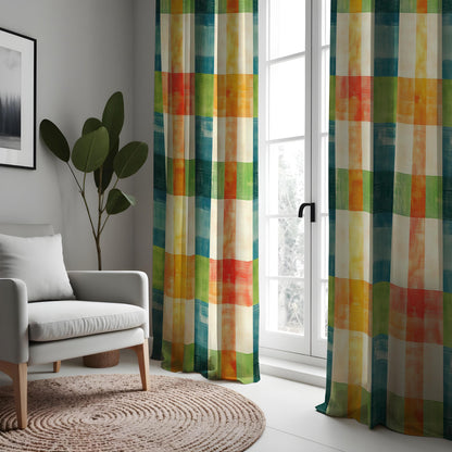 Multicolor Color Block Plaid Curtains, Made to Measure Drapes