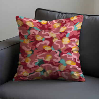Bold Painted Floral Cushion Cover, Expressive Brushstroke Pillowcase