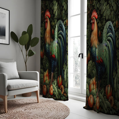 Rooster Kitchen Curtains, Farmhouse Chicken Print Drapes