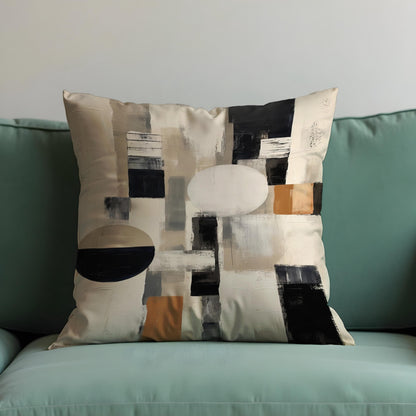 Modern Abstract Geometric Cushion Cover, Black & Terracotta Blocks Pillow Case