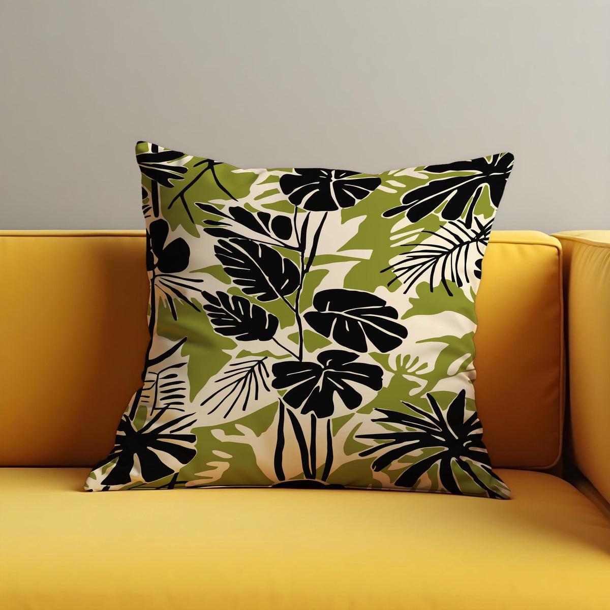 Black Green Leaf Cushion Cover, Tropical Pillow Case