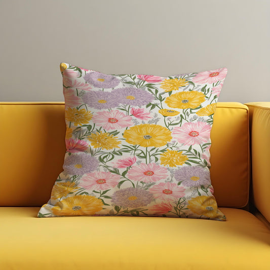 Pastel Floral Cushion Cover, Spring Flower Throw Pillow Case