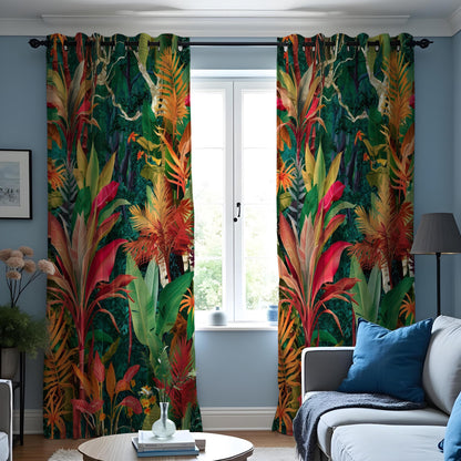 Colorful Jungle Leaf Curtains, Exotic Tropical Drapes