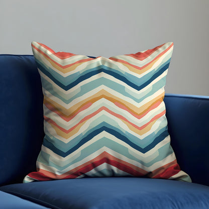 Retro Chevron Cushion Cover, Multicolor Zigzag Print Throw Pillow Cover