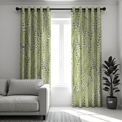 Green Leaf Print Curtains, Tropical Jungle Botanical Drapes