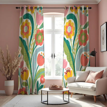 Bright Oversized Floral Curtains, Colorful Botanical Drapes