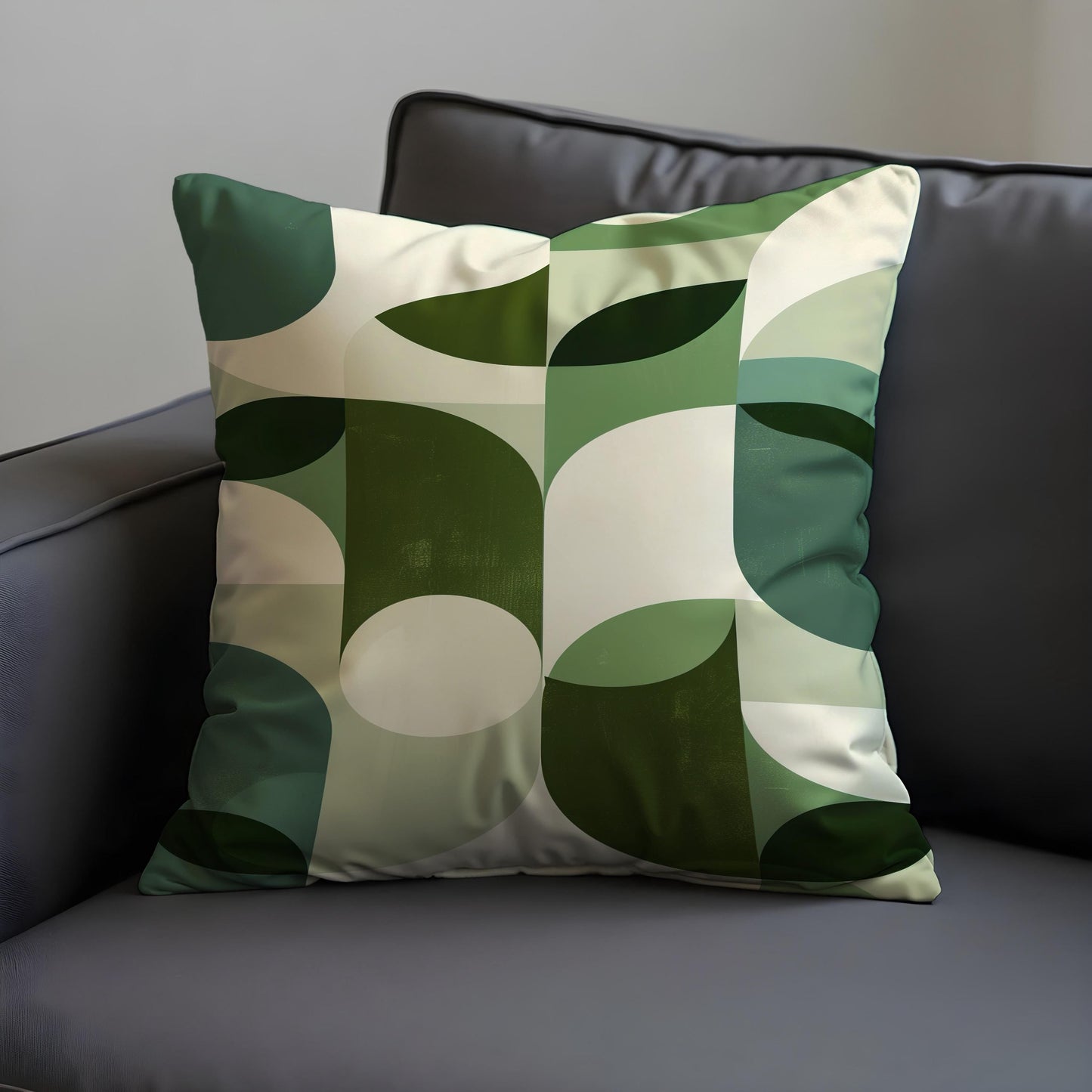 Green Retro Geometric Cushion Cover, Mid Century Modern Leaf Pillow Case