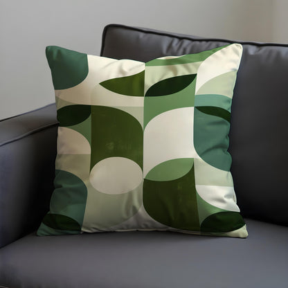 Green Retro Geometric Cushion Cover, Mid Century Modern Leaf Pillow Case