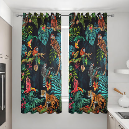 Leopard & Parrot Jungle Curtains, Tropical Animal Drapes