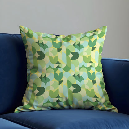 Retro Green Geometric Cushion Cover, Mid-Century Modern Abstract Pillow Case